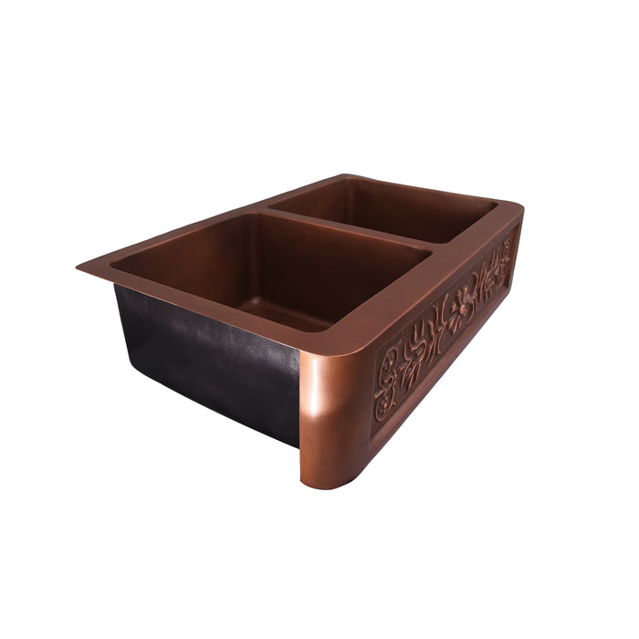36" Aqua Double Bowl Copper Apron-Front Sink