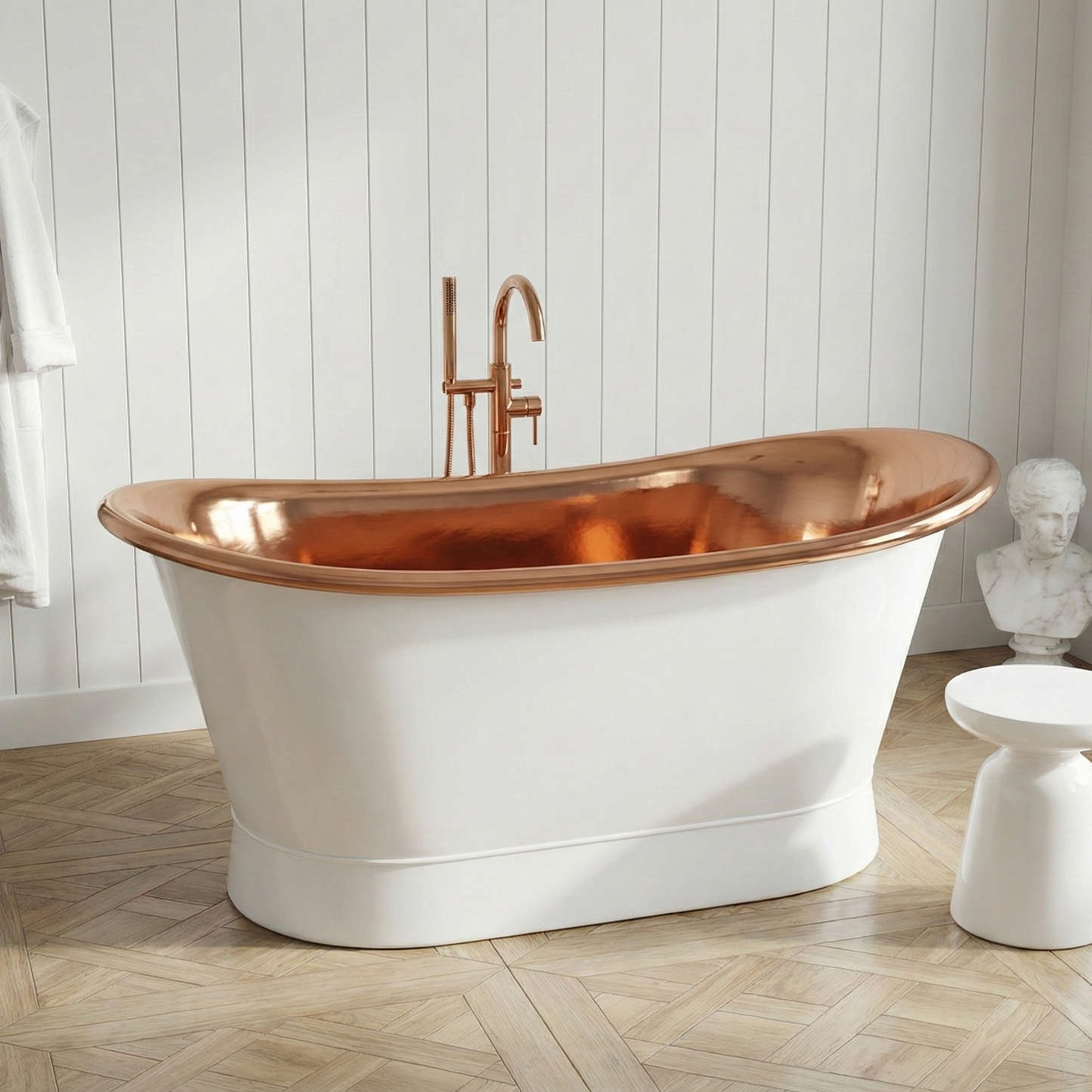 Polished Copper & White Enamel Heritage Bath