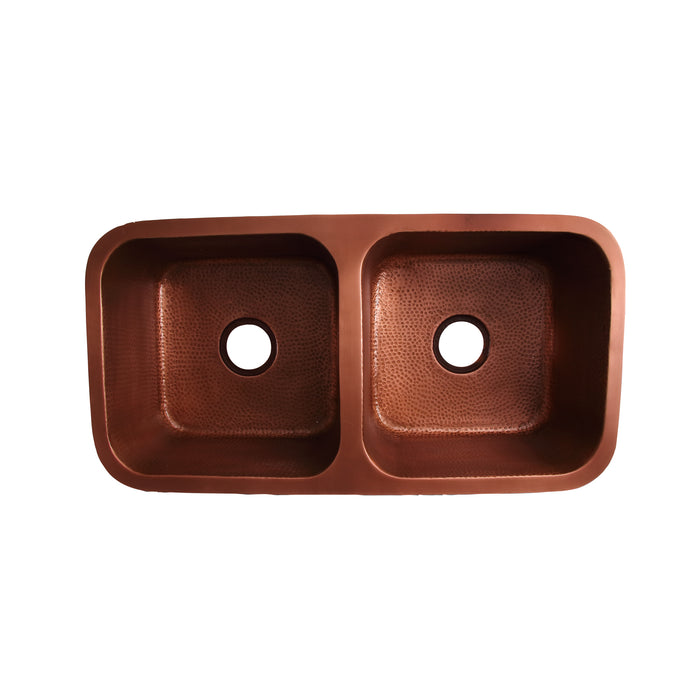35" Evola Double Bowl Copper Undermount Kitchen Sink