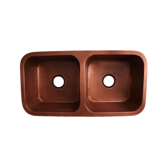 35" Evola Double Bowl Copper Undermount Kitchen Sink