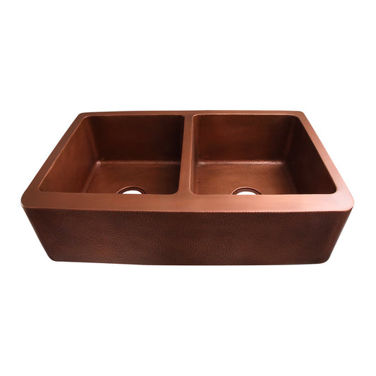 35" Liora Double Bowl Copper Apron-Front Sink