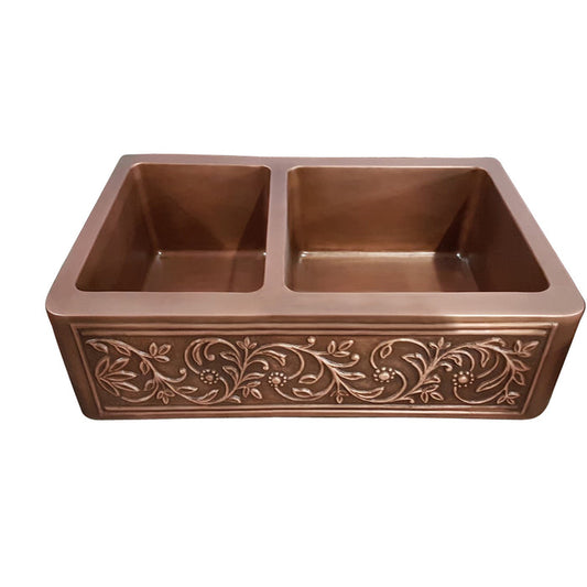 Celeste Offset Double Bowl Copper Apron-Front Sink