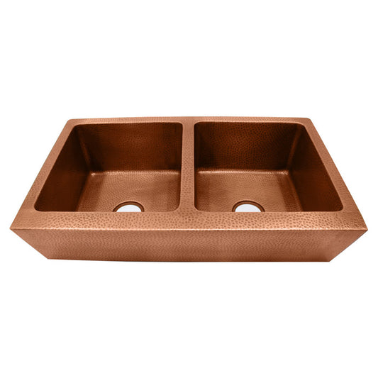 36" Soleil Double Bowl Copper Apron-Front Sink