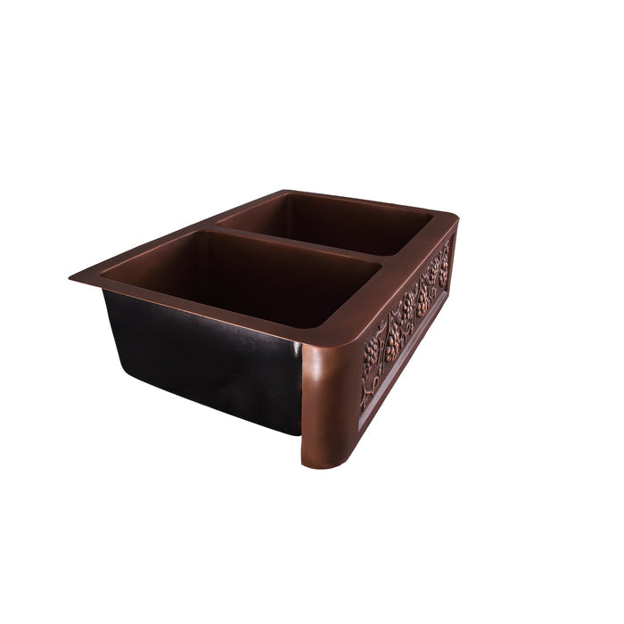 33" Ivora Double Bowl Copper Apron-Front Sink