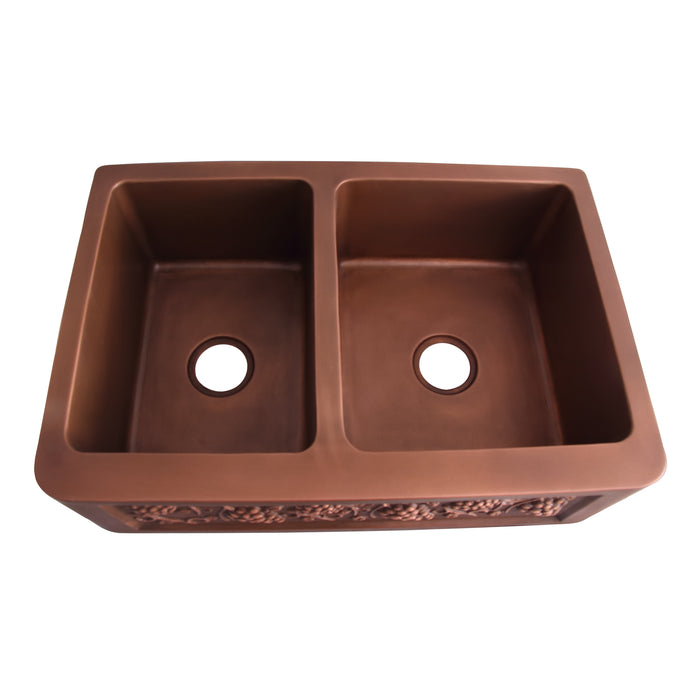 33" Ivora Double Bowl Copper Apron-Front Sink