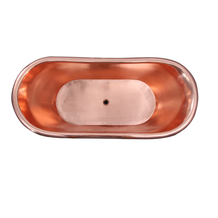 70" Calmara Double Slipper Handcrafted Copper Tub