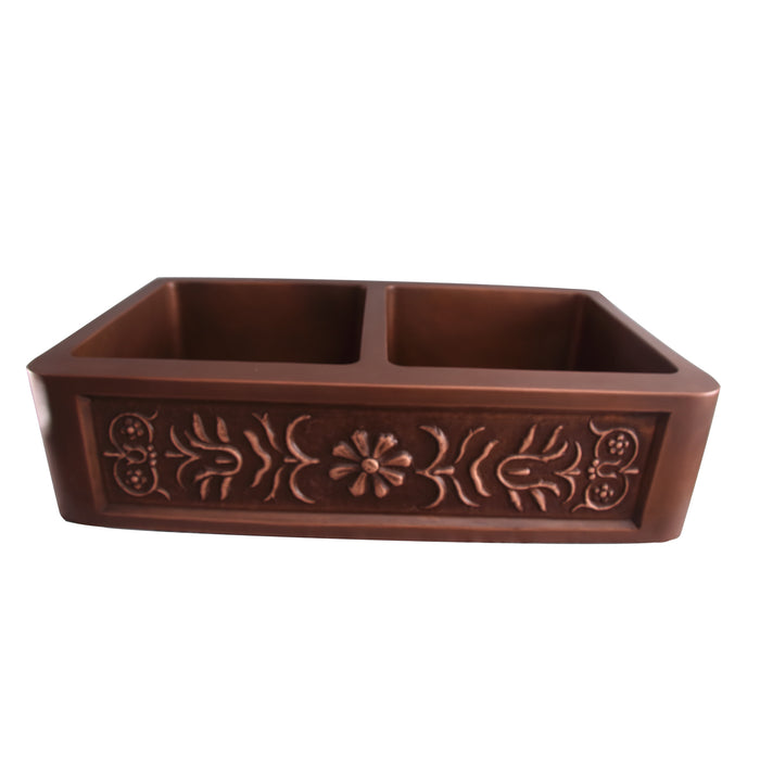 36" Aqua Double Bowl Copper Apron-Front Sink