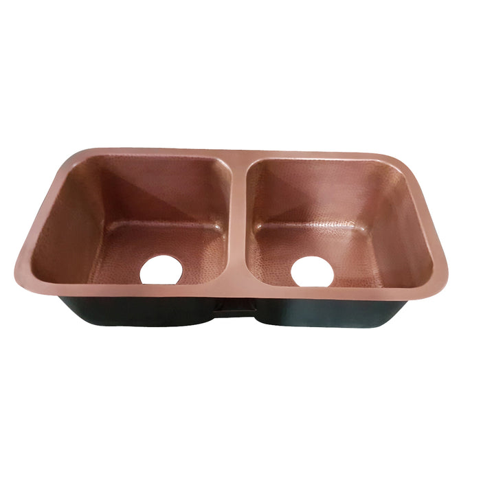 35" Evola Double Bowl Copper Undermount Kitchen Sink