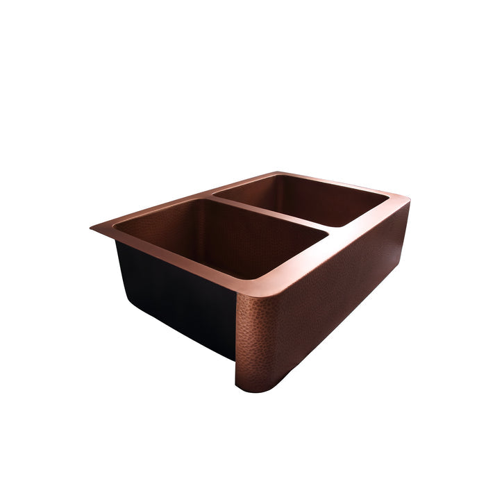 33" Aurelia Double Bowl Copper Apron-Front Sink