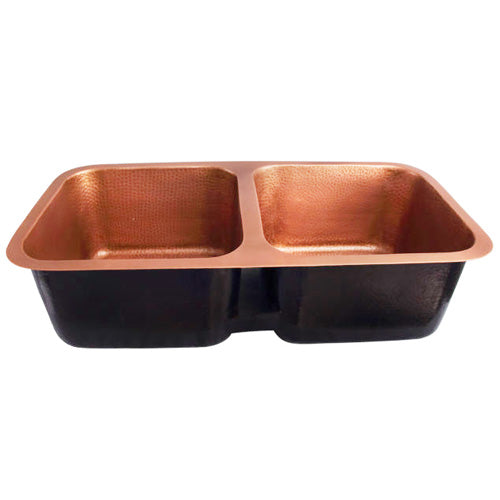 35" Evola Double Bowl Copper Undermount Kitchen Sink