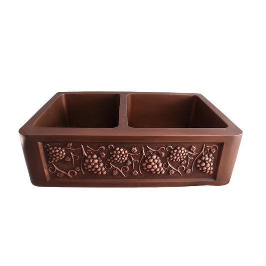 33" Ivora Double Bowl Copper Apron-Front Sink