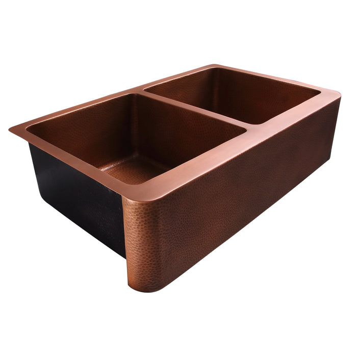 35" Liora Double Bowl Copper Apron-Front Sink