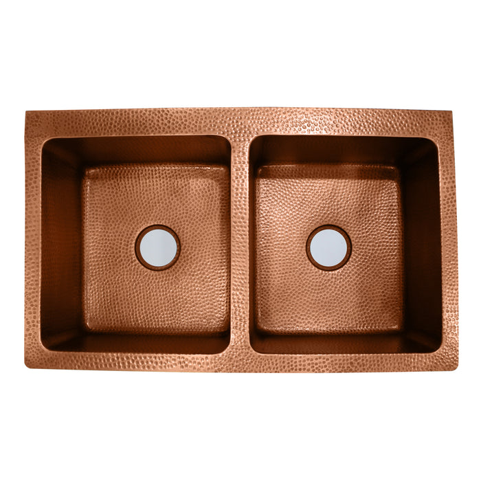 36" Soleil Double Bowl Copper Apron-Front Sink